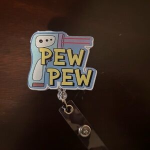 Pew Pew Badge Reel - Light Blue & Yellow